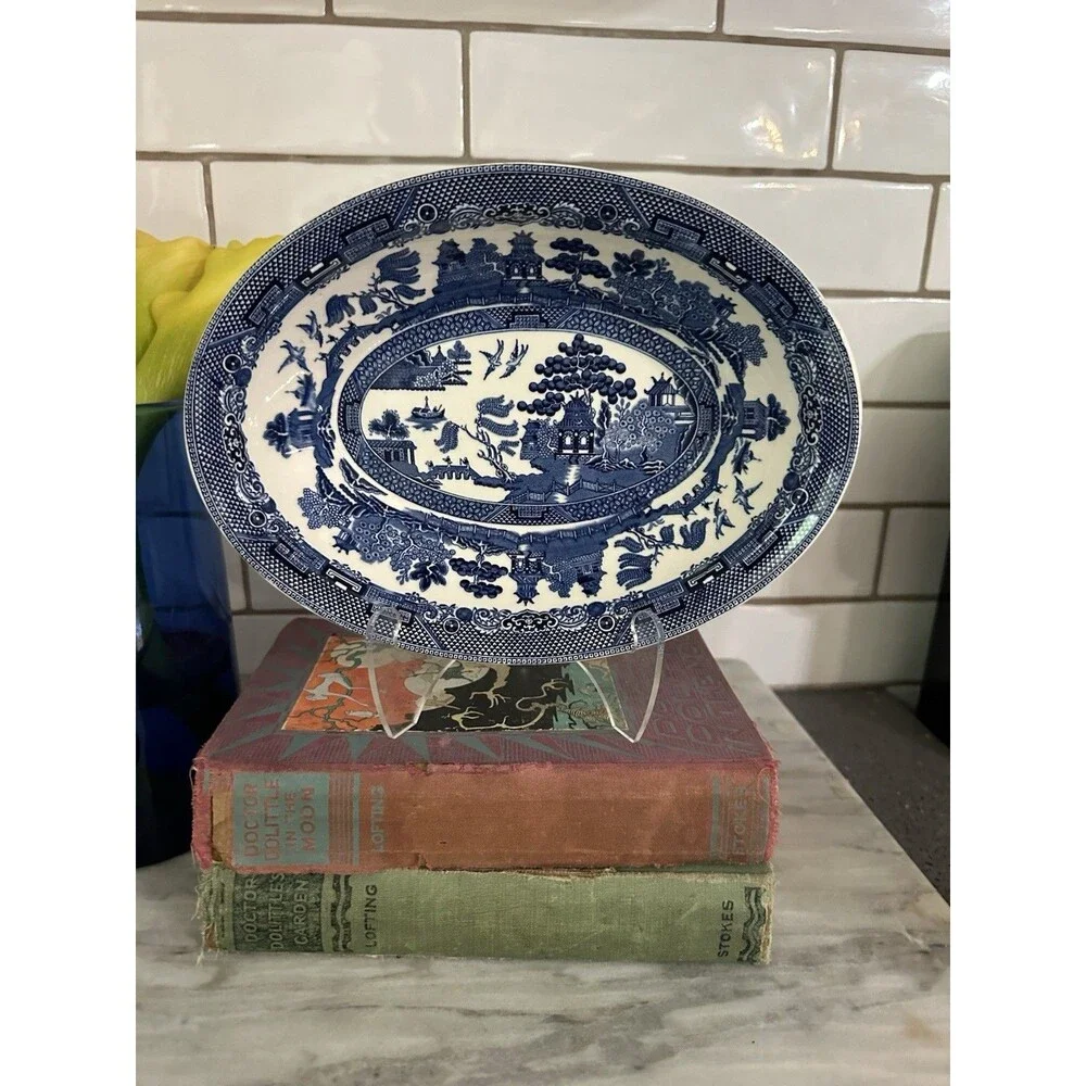 Johnson Bros Blue Willow Vegetable Serving Bowl 9” England Oval Bowl Vintage